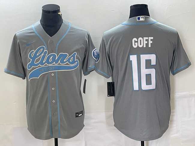 Men%27s Detroit Lions #16 Jared Goff Gray Cool Base Stitched Baseball Jersey->detroit lions->NFL Jersey
